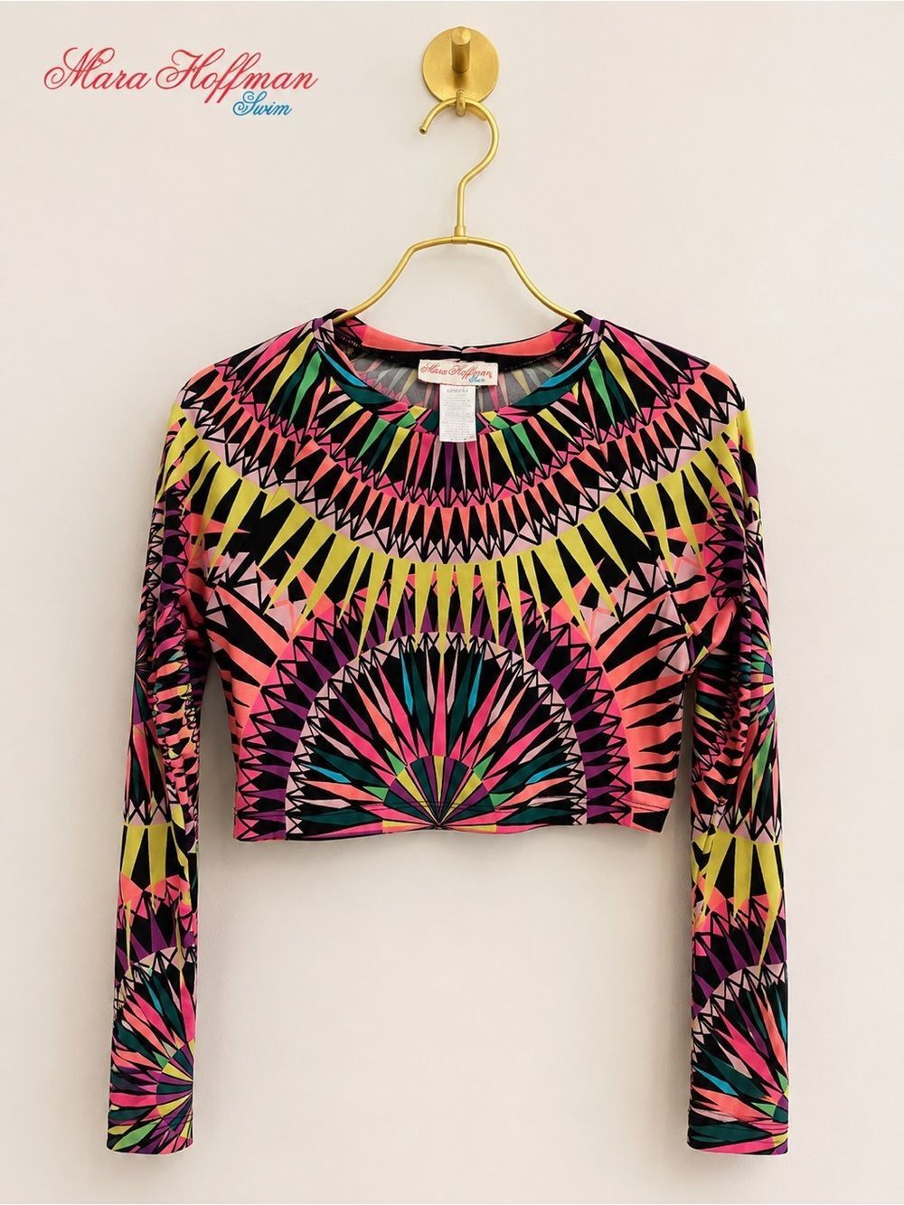 Mara Hoffman Swim Neon Geometric Long Sleeve Crop Rash Guard Top M